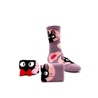 康益防滑地板袜卡通羽毛纱中筒袜秋冬保暖男女睡眠袜防滑保暖