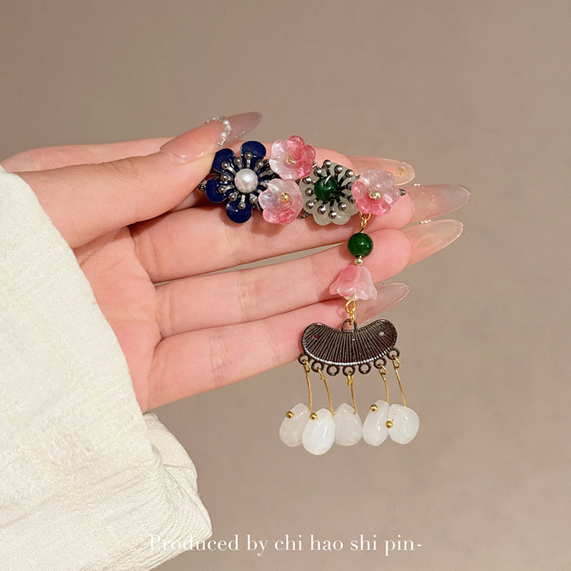 新しい中国風の森のスズランの花のタッセルヘアピンブライダルパープルヘアアクセサリーサイドクリップインターネット有名人の写真誇張アクセサリー|undefined