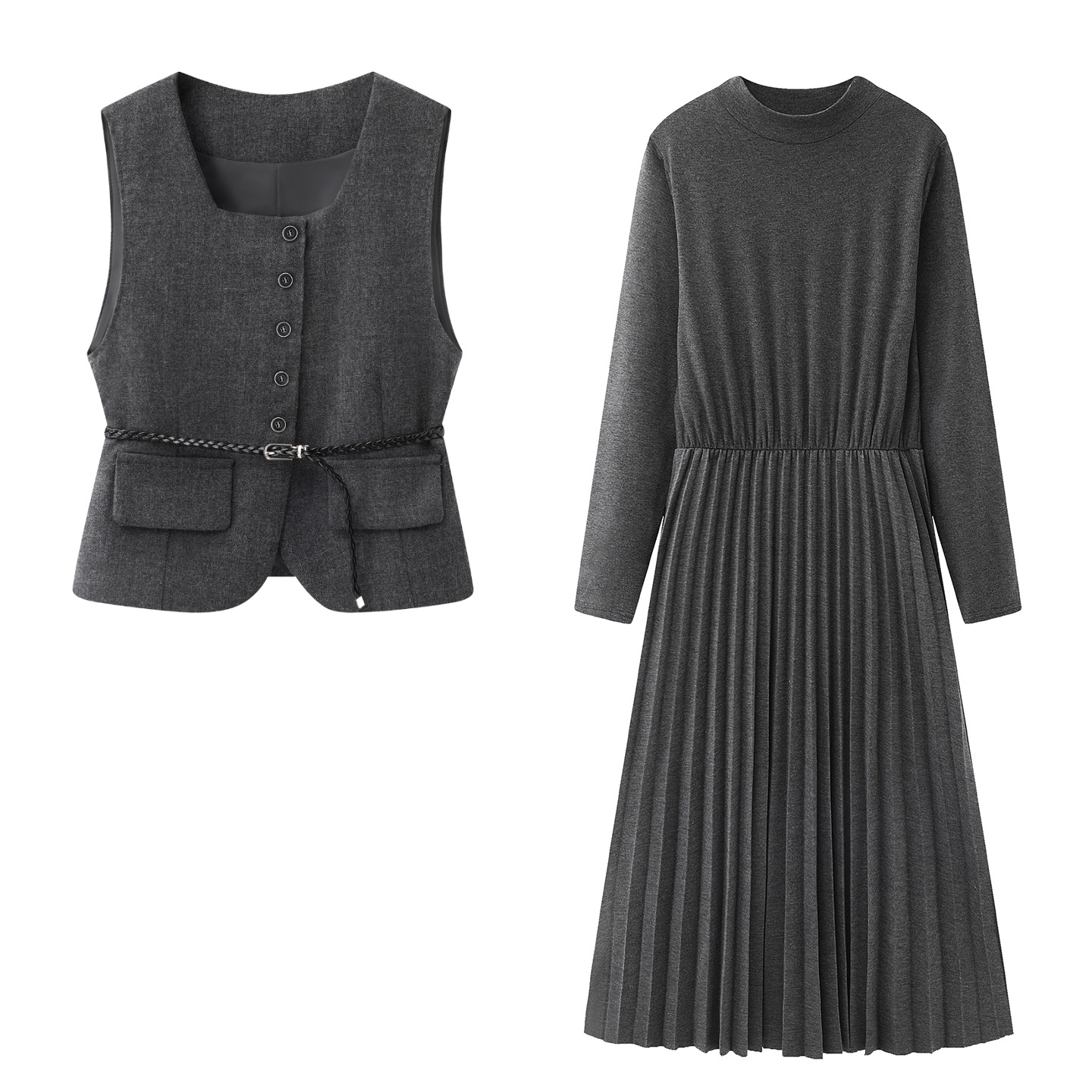 女装2025早秋新款搭配一整套洋气减龄马甲百褶裙两件套装