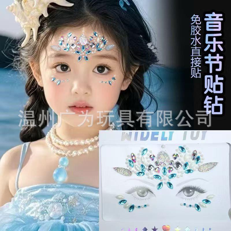 New Style Painted Facial Rhinestone Stickers, Gemstone Stickers, Forehead Stickers, European and American Masquerade Party Face Stickers