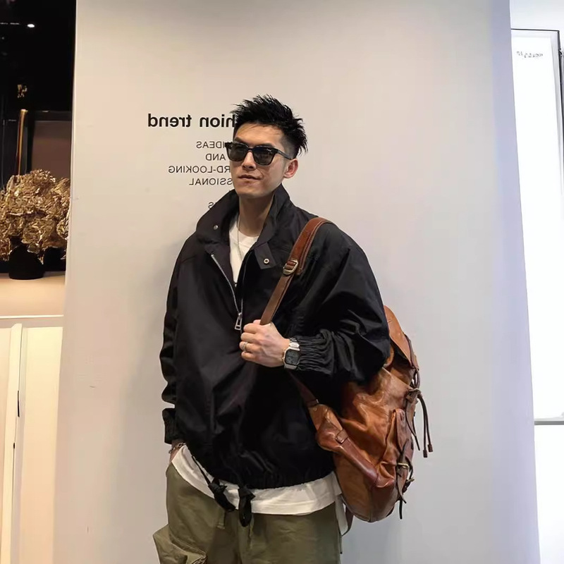 American Style Trendy Brand Half-Zip Workwear Jacket Men's Spring and Autumn Style Fried Street Hoodless Top Harajuku Style Vertical Collar Coach Jacket