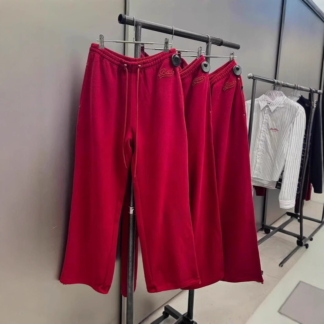 Badbloood Women's Sport Leggings New Wide Leg Pants Red Drawstring Loose Soft and Plush Drooping Pants Spring