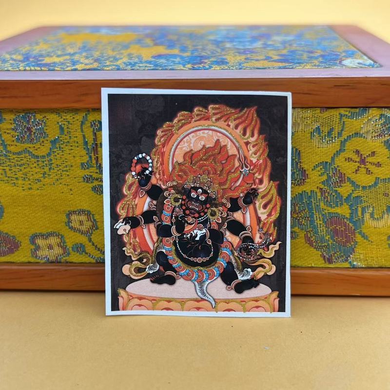 美飒唐卡半手绘藏式五台山大黑天守护神财神手工描金画芯卡芯批发|undefined
