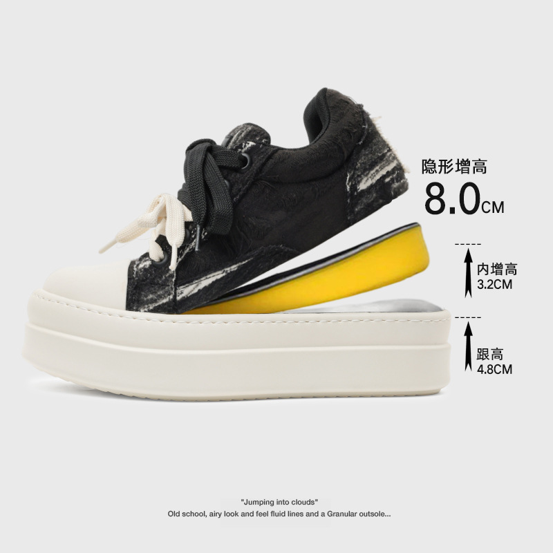 New Style Invisible 8cm Height-Increasing Thick-Soled Low-Top Canvas Breathable Casual Sports Shoes for Men and Women Couples