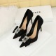 18249-H32 Korean Banquet High Heels, Thin Heels, Shallow Mouth, Pointed Satin, Rhinestone Button, Bow Tie, Women's Single Shoes, Wedding Shoes