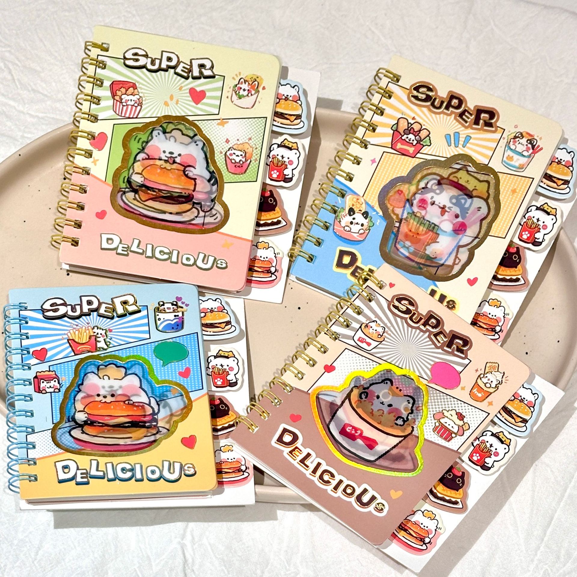 Libro de bobina de clasificación de rejilla de conejo A7 Libro de ventana creativa de conejo de hamburguesa súper delicioso Papelería de aprendizaje para estudiantes de primaria