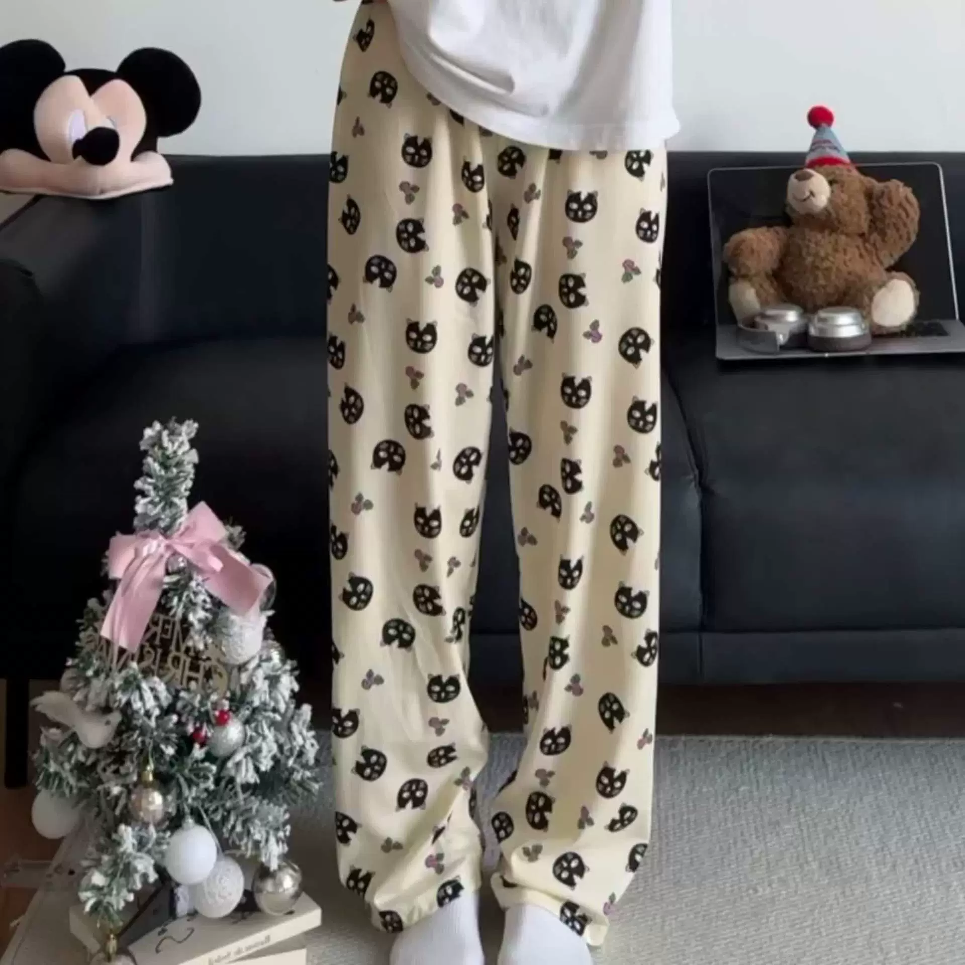 Hello Kitty, мультяшные осенние штаны, оверсайз, высокая талия, свободный прямой крой