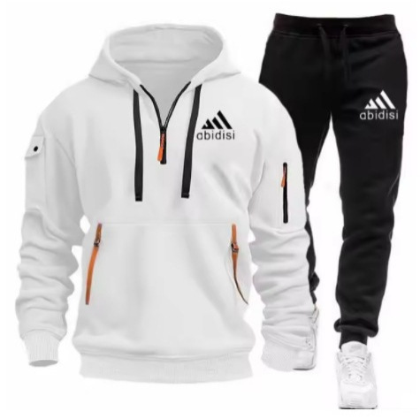 New Men's Sportswear with Zipper Hood, Multiple Pockets, and Protective Pants, Casual Jogging Sportswear, Winter 2-Piece Set