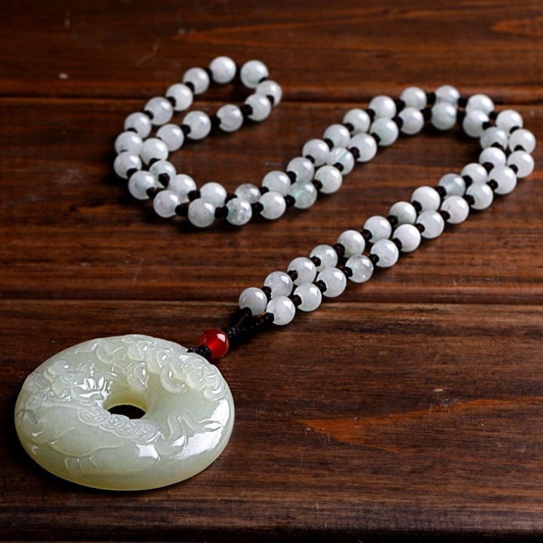 Mặt dây chuyền ngọc Hetian tự nhiên hình 12 con giáp – khóa an toàn phong thủy — Màu trắng xanh chi tiết 6