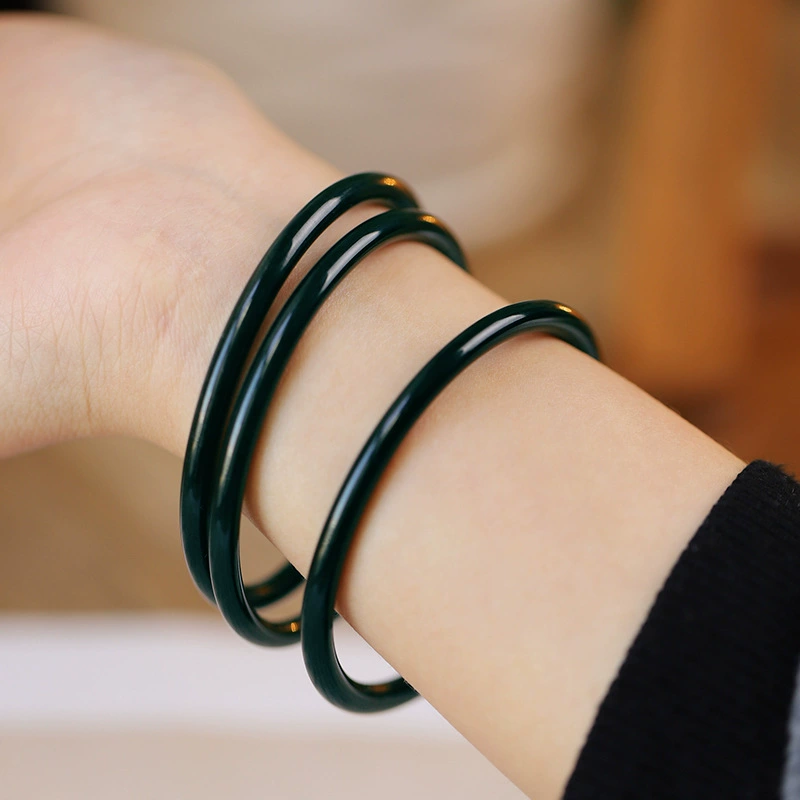 Синьцзян подлинные товары Хотан Джейд Джингл браслет Башня Зеленый черный куриный тонкий браслет Пара чистый красный нефритовый браслет большое кольцо рот