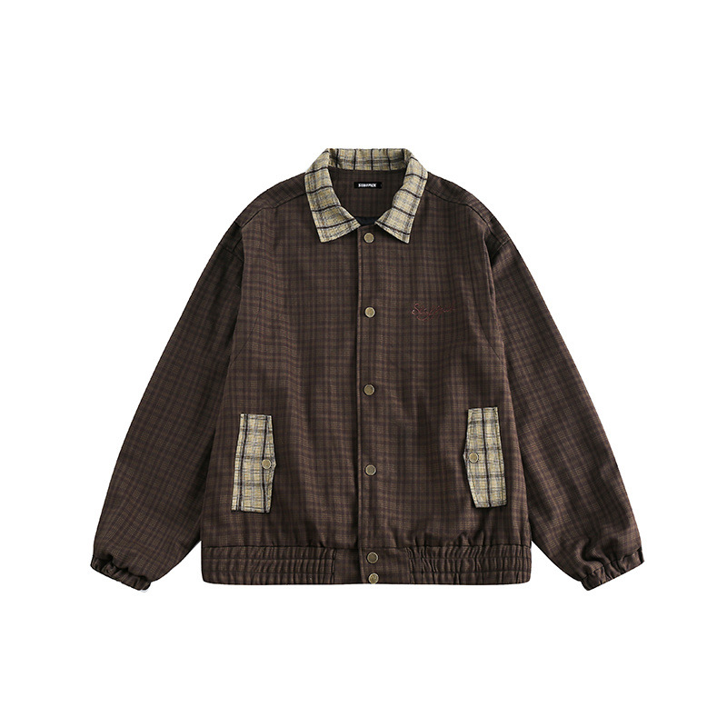 [Lapel Plaid Jacket] - Brown Original High Quality