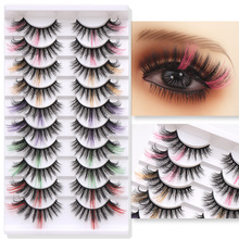 跨境欧美风炫彩10对混装彩色高仿假睫毛夸张舞台圣诞节妆浓密卷翘