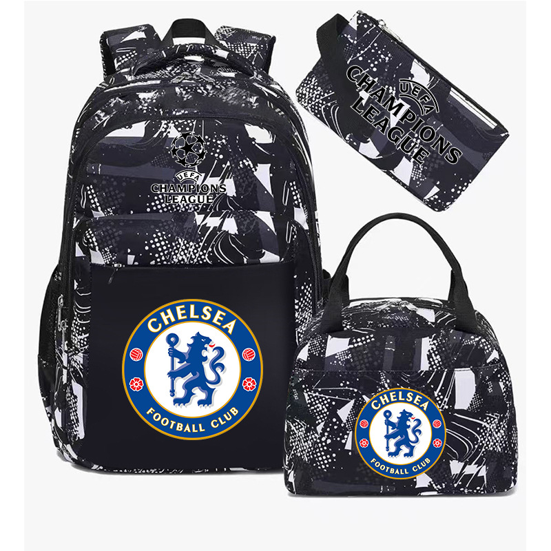 Aficionados al fútbol del Real Madrid Chelsea estudiantes de primaria alrededor de la mochila del Bayern mochila de tres piezas de gran capacidad