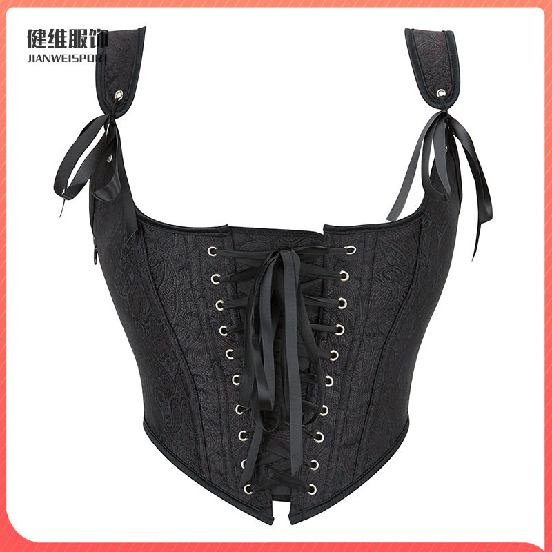 European and American dance costume court vest vintage gothic style outer wear zipper strap tube top Fishbone top for women