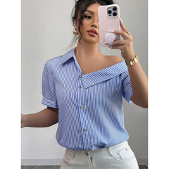 2025 夏の婦人服貿易クロスボーダー Amazon AliExpress ヨーロッパとアメリカのストライプ シャツ