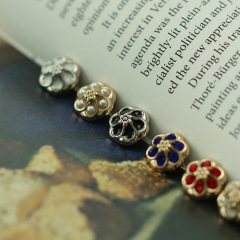 藝森ESSTUDIO 珍珠鑲鑽紐扣金屬小花扣子精緻襯衫袖領扣上衣女扣