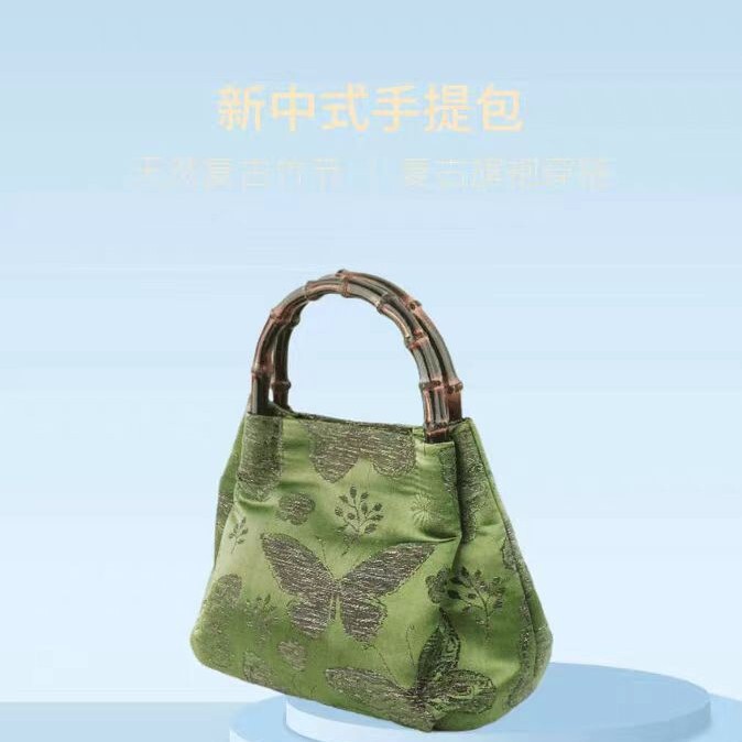 民族风新中式国风女包绿色轻巧竹节2025秋冬旗袍手提斜挎单肩包包|undefined