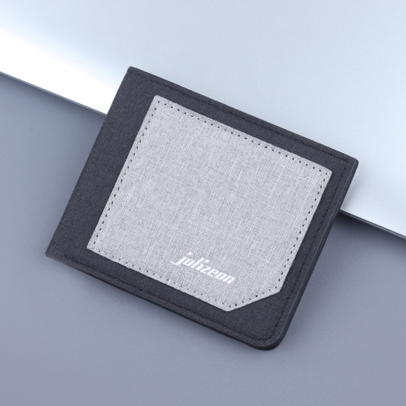 Cartera de lona de los hombres cartera de los hombres bolsa de tarjeta de billetera corta integrada titular de la tarjeta de los hombres clip corto Denim ultrafino hombres
