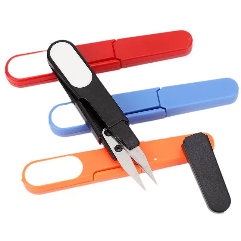 十字绣diy工具U形带帽鱼线头迷你彩色U型韩国透明带盖小纱u型剪刀