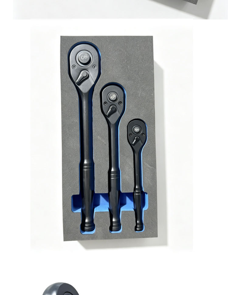 Black Glossy 90-Tooth Quick Socket Ratchet Wrench, Large, Medium, and Small Sizes, Two-Way Long Handle Mini Auto Repair