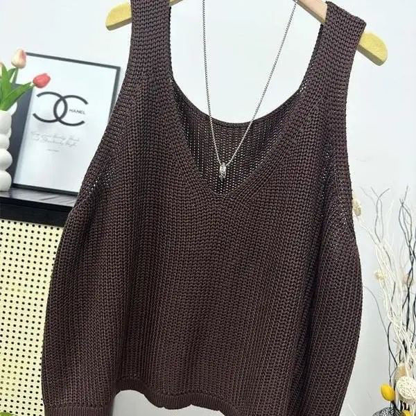 宽松短款纯色中式针织马甲背心女外秋冬大码毛线新款毛衣外穿坎肩