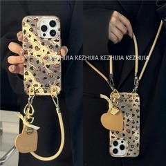 豹纹爱心挂件适用iPhone17PROMAX手机壳新款16/15/14小众13/12/11