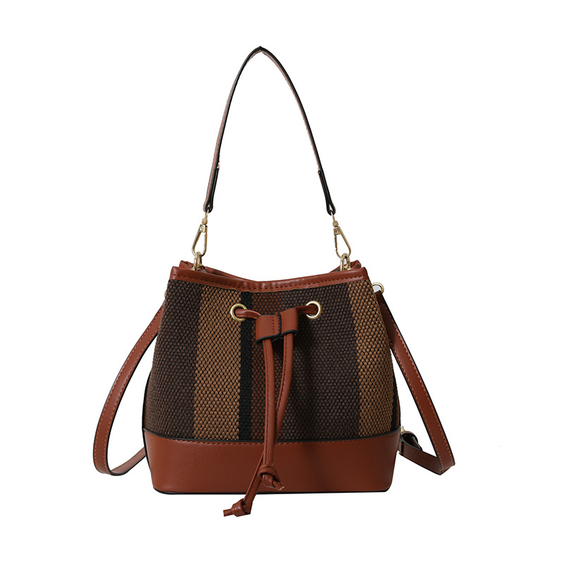 Bolso de gran capacidad para mujeres 2023 nueva moda costura contraste color hombro mensajero bolsa texturizado cordón cubo bolsa