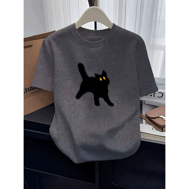 Gray Pure Cotton Short-Sleeved T-Shirt 2025 New Style This Year's Popular Women's Summer High-End Niche Non-Colliding Tops Gray Pure Cotton Short-Sleeved T-Shirt 2025 New Style This Year's Popular Women's Summer High-End Niche Non-Colliding Tops