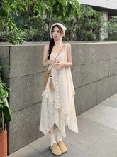 波西米亚风蕾丝吊带洋装女夏季民族风流苏叠穿裙罩外搭长裙子潮