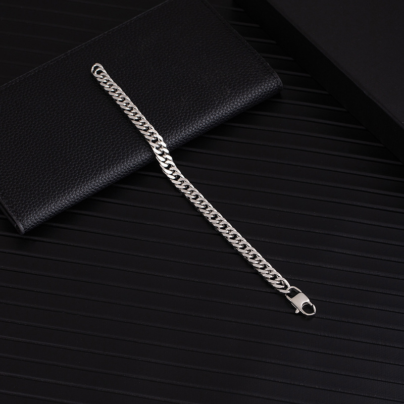 Personalized Titanium Cuban Chain Bracelet For Men Polished Steel_voghion.com