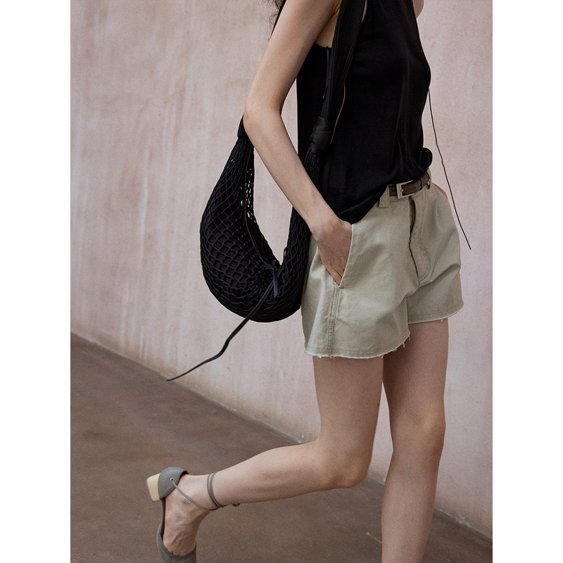 [Course a Few] Summer Washed Cotton Mid-Waist Flap Pocket Pants Casual Versatile Work Clothing Workwear Wide-Leg Shorts M7660