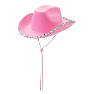 Pink Cowboy Hat with Silver Trim, Pink Western Cowboy Hat with Diamond Trim, Trendy Fashion Hat with Silver Trim and Pink Diamond Trim