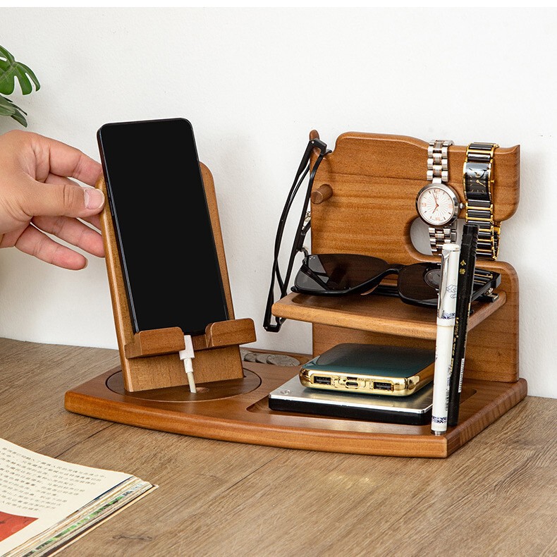 Black Walnut Wood Mobile Phone Stand with Wooden Base, Mobile Phone Charging Stand, Multifunctional Stand for Mobile Phones, Tablets, and Watches Black Walnut Wood Mobile Phone Stand with Wooden Base, Mobile Phone Charging Stand, Multifunctional Stand for Mobile Phones, Tablets, and Watches