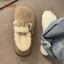 厚底加绒勃肯鞋百搭一脚蹬毛毛鞋雪地靴低帮防滑休闲鞋棉女