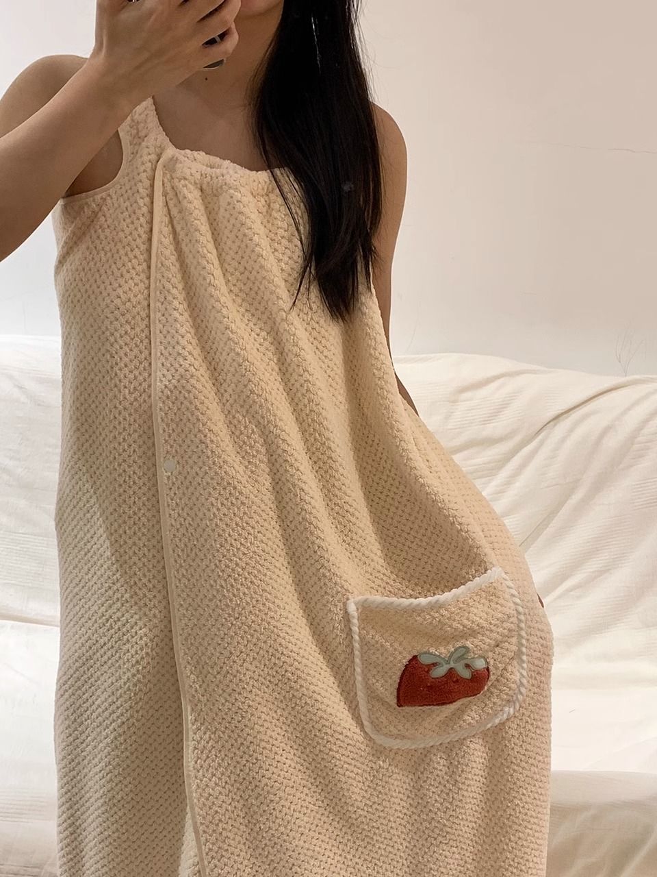 딸기 슬링 목욕 가운 물 흡수성 빠른 건조 목욕 타월 여성용 목욕 스커트 고가 가정용 랩 타월 여름 기숙사 룬 까이