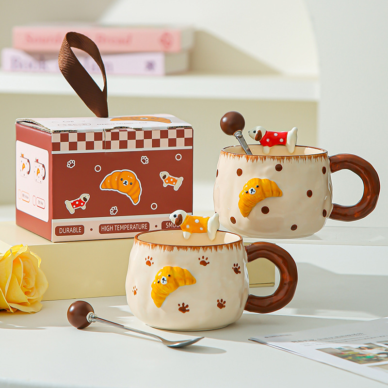 Tazas de cerámica para cachorros, copas de agua, tazas pintadas a mano, tazas de café de oficina en el hogar, regalos de cumpleaños para chicas