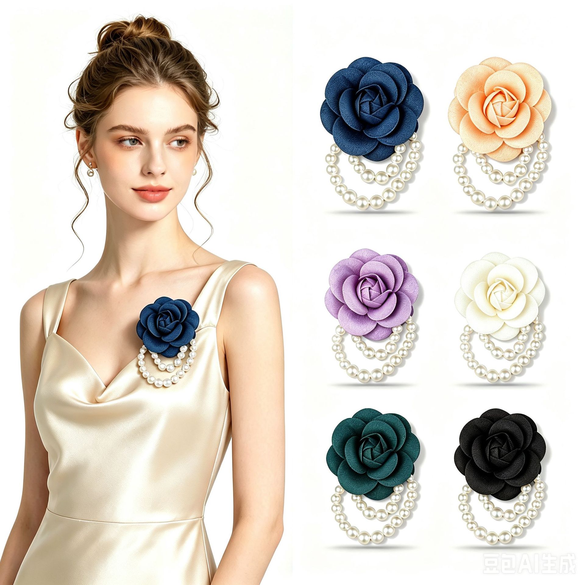 French-Style Chanel-Inspired Pearl Camellia Brooch for Women, Elegant and Sophisticated, Suitable for Suits, Dress Shirts, and as an Accessory