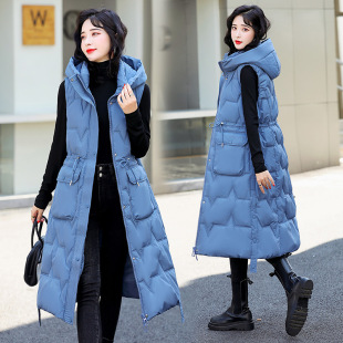 Cross-border plus size Long Knee-length Down Cotton Vest Thickened Vest Hooded Autumn and Winter Sleeveless Jacket Thickened Vest for Women