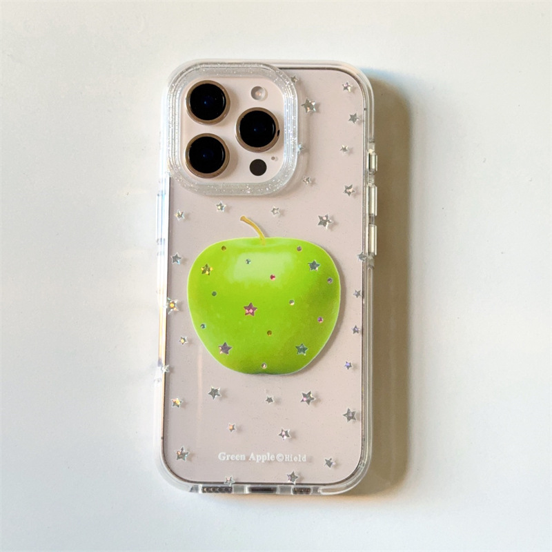 Flash Diamond Star Green Apple para iPhone16 funda para teléfono móvil 15ProMax fresco 14/13 pareja 16PM