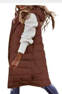 Europa y América nueva moda casual Chaqueta de algodón acolchado de color sólido con capucha chaleco Delgado elegante cardigan sin mangas abrigo de longitud media para las mujeres image 17