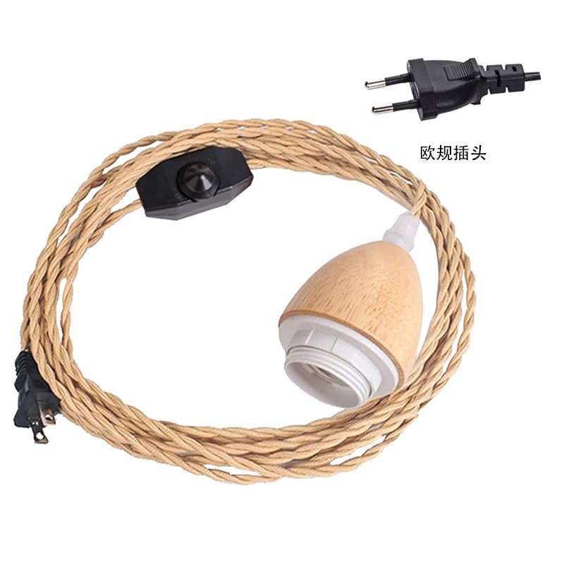 E27 lámpara de madera cuerda de cáñamo residencial tornillo lámpara colgante de roble línea de ajuste de pared de lámpara de cama de madera sólida