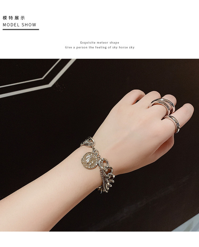 Dark Style Double Layer Coin Bracelet Ins Retro Simple Versatile Avatar Pendant Chain Hand Jewelry Female Metal