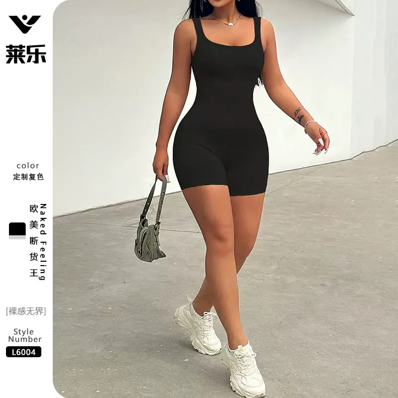 新感露背U领无袖连体衣 无尬线塑身衣辣妹一体式修身三分连体衣裤