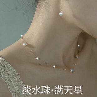 18K Gold Baby's Breath Pearl Necklace Au750 Accessible Luxury Simple Niche High-End Versatile Pearl Necklace Clavicle Chain