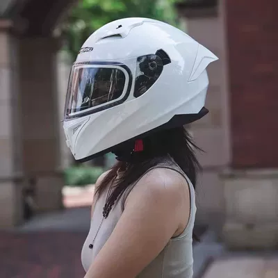 Full-Cover Warm Helmet for Women, Motosiklet dəbilqələri - m55-56cm-premium-white-transparent-lenses