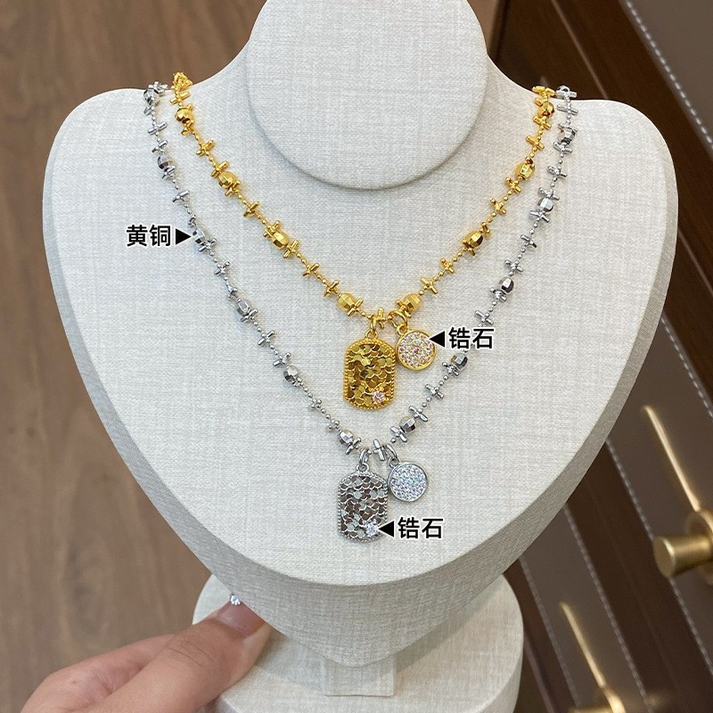 复古微镶锆石碎冰冰无事牌项链配饰女轻奢小众高级感可抽拉锁骨链|undefined