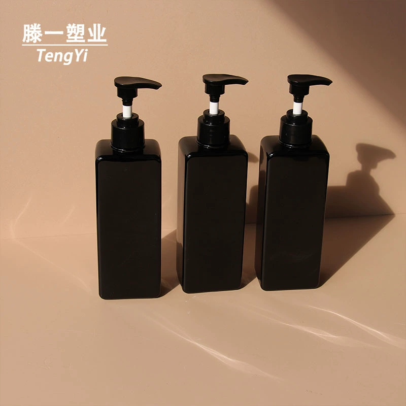 Индивидуальная бутылка для шампуня, 300 мл, плоская квадратная бутылка с закругленными углами, коричневая пищевая ПЭТ-бутылка для выдувного формования, шелкография, этикетка, горячее тиснение, образец