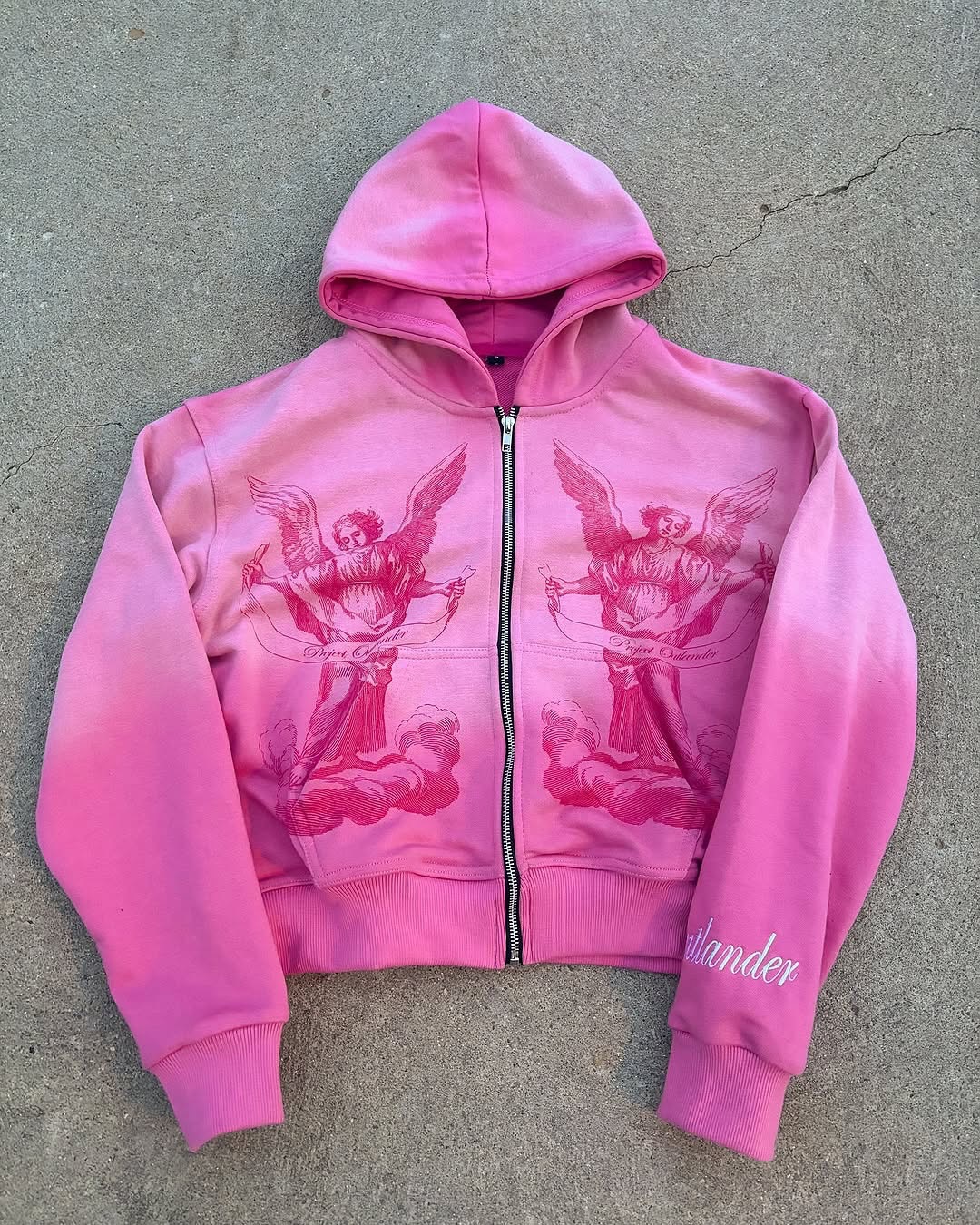 Men's Clothing Design Color Cardigan Hooded Sports Sweatshirt Jacket Top Gradient Jacket American Hip Hop Rock Pink_viptrois.com