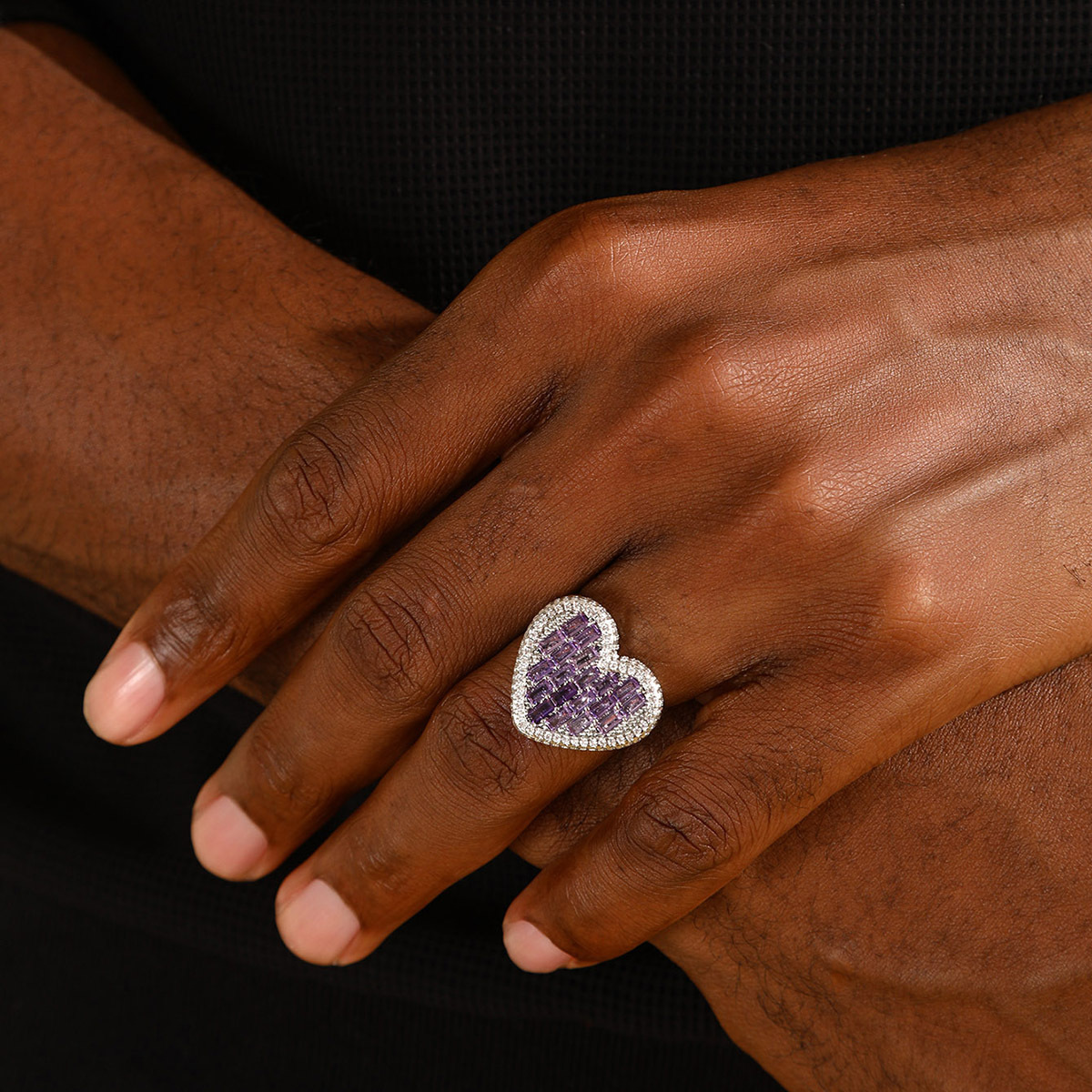 Daily Occasion Shiny Heart Shape Copper Inlay Zircon Men's Rings