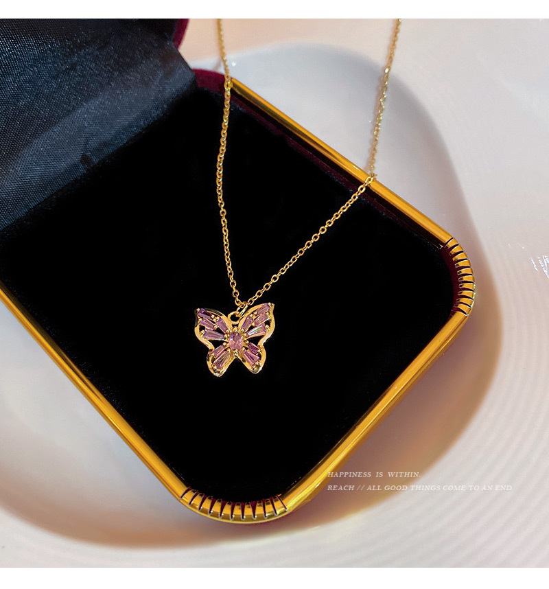 Fashion Butterfly Titanium Steel Plating Zircon Pendant Necklace